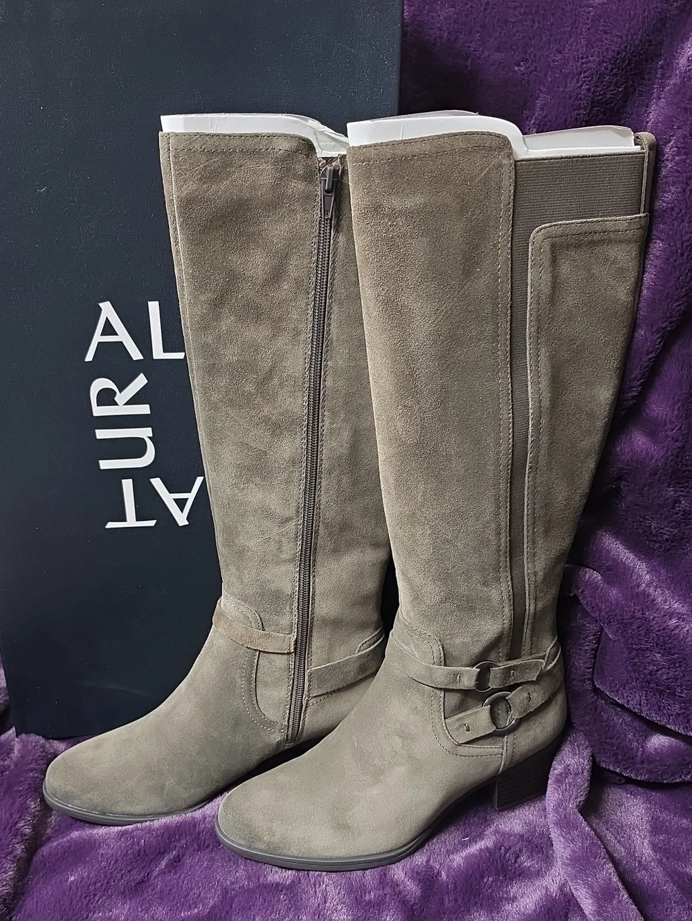 Naturalizer Taupe Suede Knee Boots with Ankle Buckle Sz 8 BOX INCLUDED